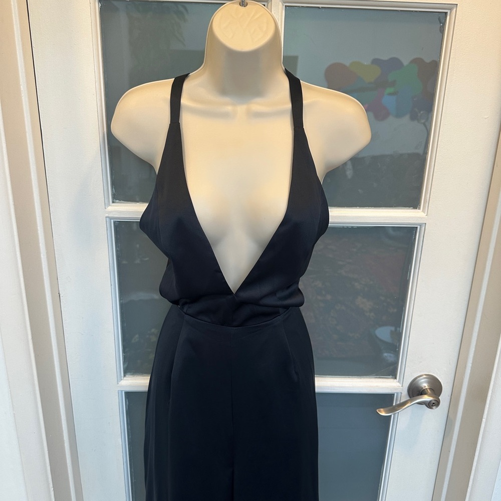 Sugarlips Black Halter Jumpsuit with Satin Finish